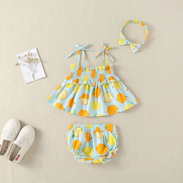 Lemon Print Baby Dress for Girls Summer Wear - Image 5