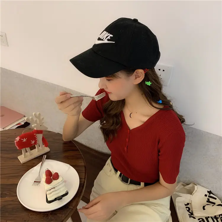 Ice Silk V-Neck Slim Knit Top Women Summer — feature 18