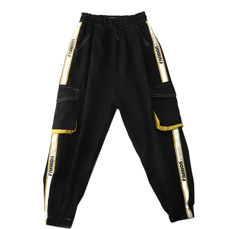 Children's Black Neon Cargo Pants Casual Dance Pants