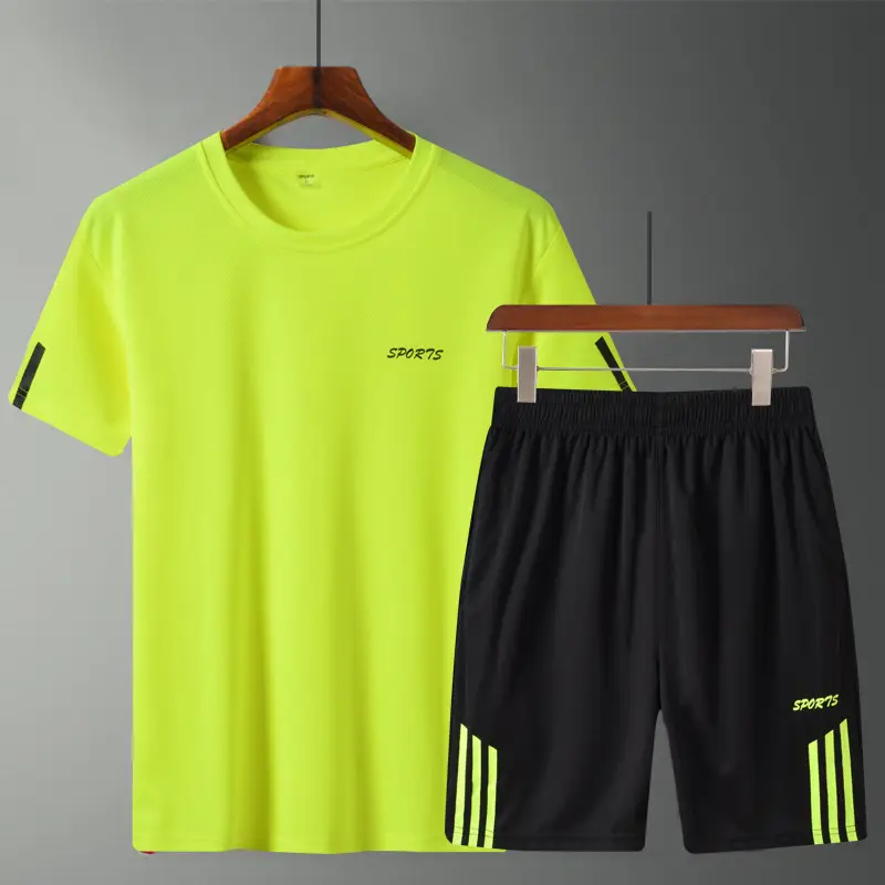Men Black Sports T-Shirt Shorts Set Short Sleeve Summer