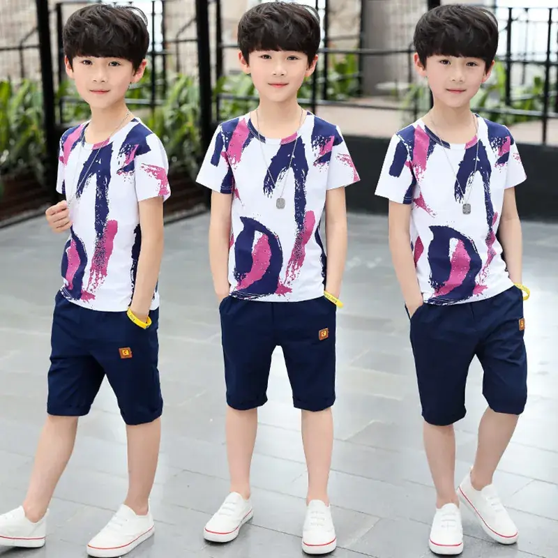 Kids Orange White Graphic Shorts Set Medium Large - Image 4