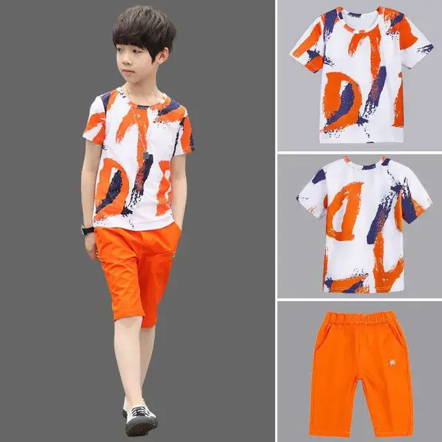 Kids Orange White Graphic Shorts Set Medium Large - Image 7