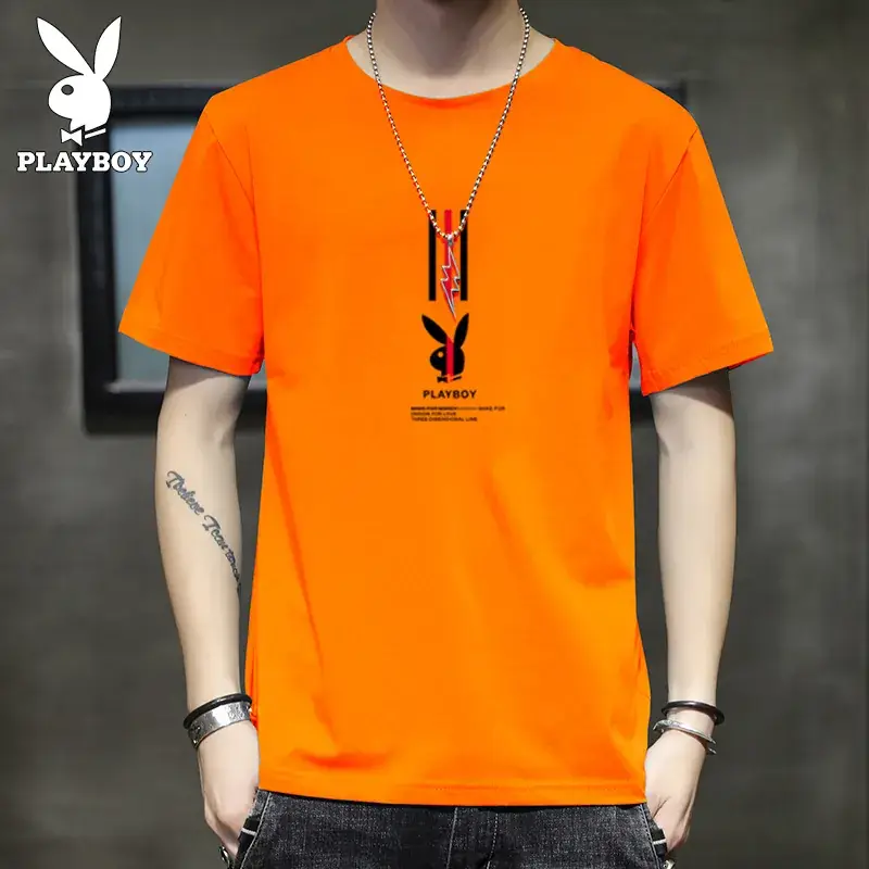Men Orange Printed Round Neck T-Shirt with Graphic Design - Image 7