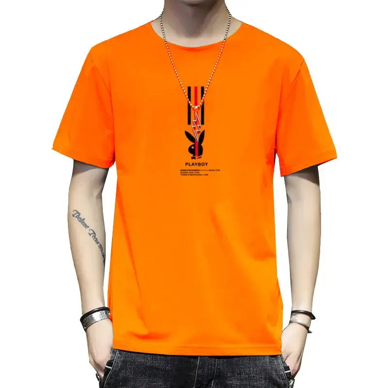 Men Orange Printed Round Neck T-Shirt with Graphic Design - Image 9