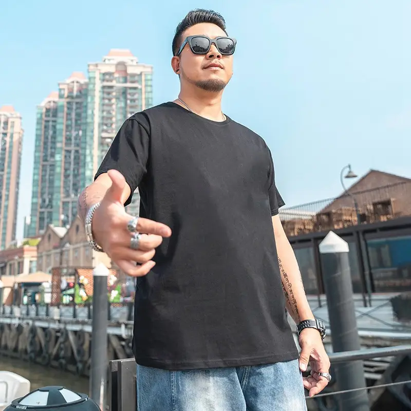 Large Size Men's Ice Cool Cotton T-Shirt Black - Image 12