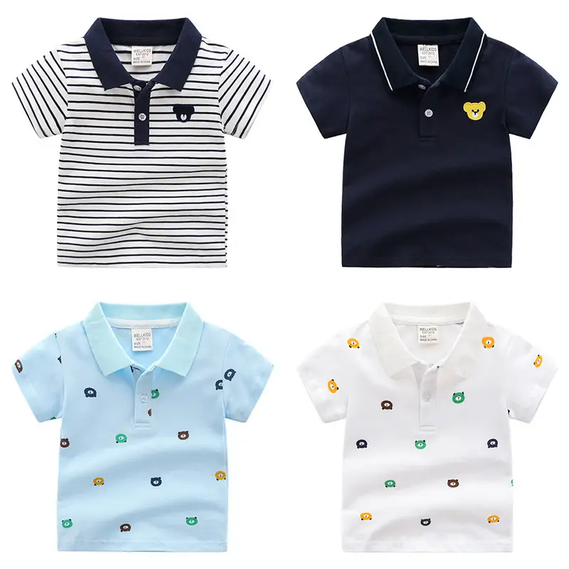 Light Blue Boys Polo Shirt with Cartoon Print 2026
