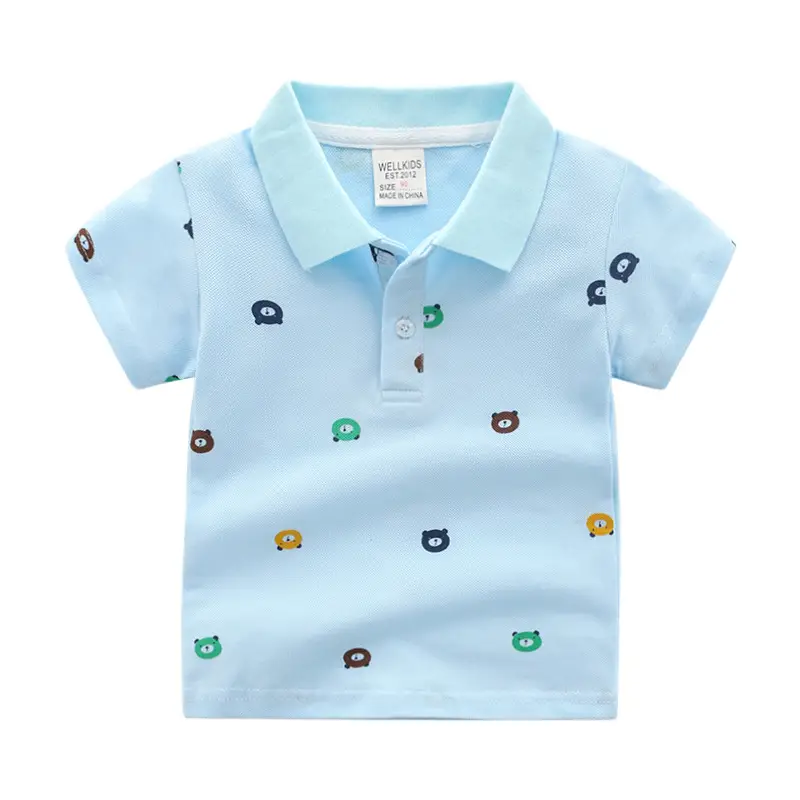 Light Blue Boys Polo Shirt with Cartoon Print 2026