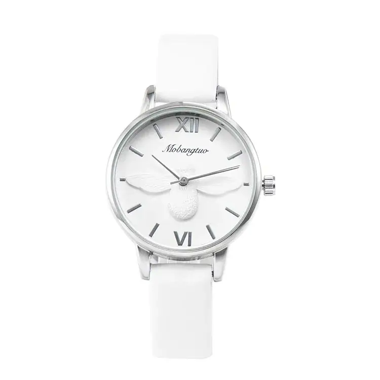 Women's White Korean Bee Leather Watch K3D Embossed - Image 9