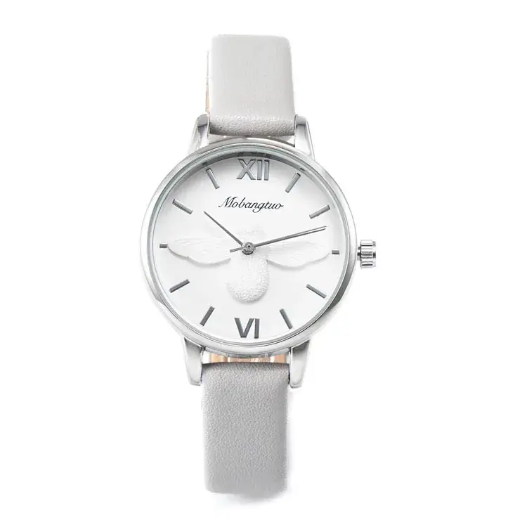 Women's White Korean Bee Leather Watch K3D Embossed - Image 11