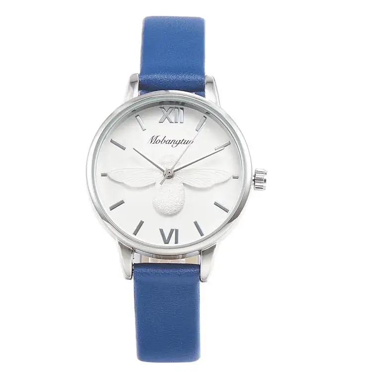 Women's White Korean Bee Leather Watch K3D Embossed - Image 12
