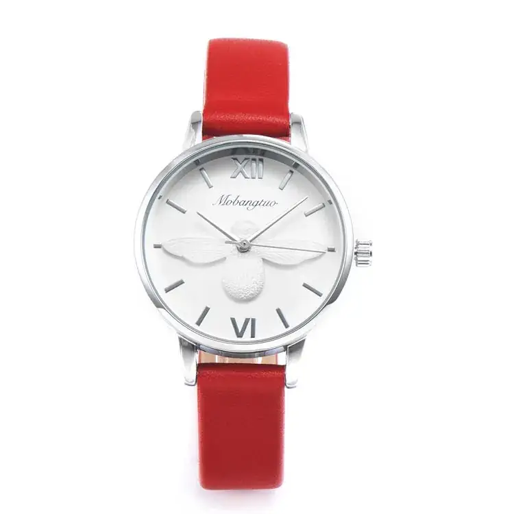 Women's White Korean Bee Leather Watch K3D Embossed - Image 2