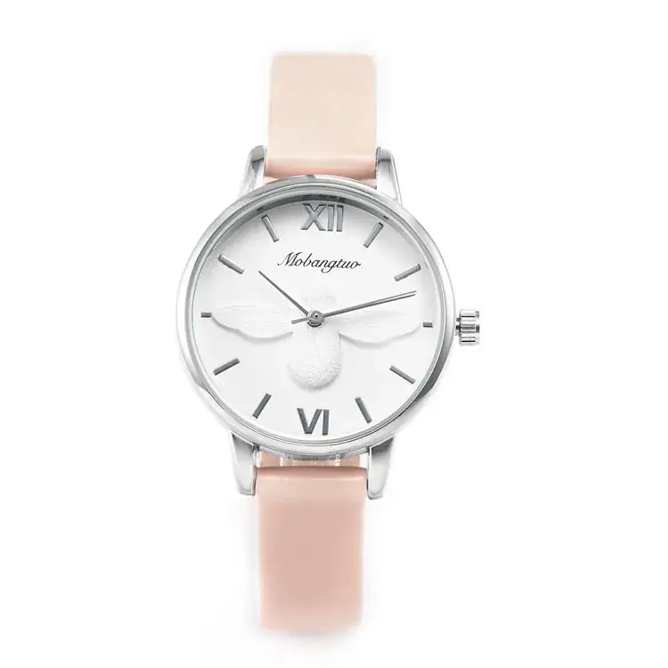Women's White Korean Bee Leather Watch K3D Embossed - Image 6