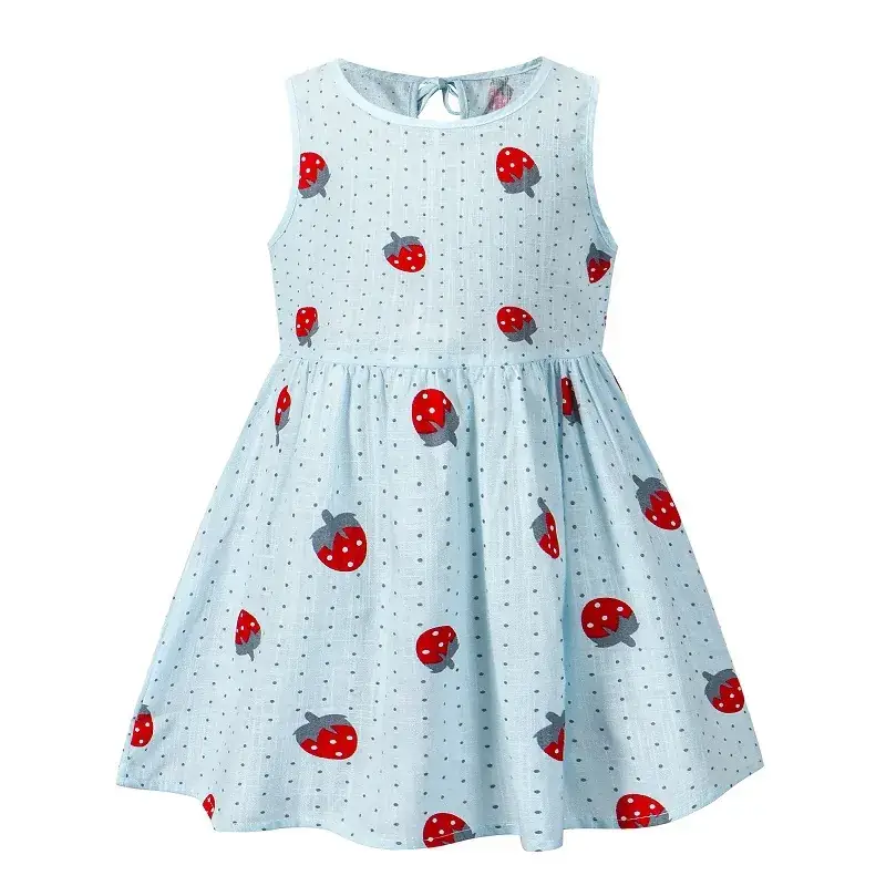 2025 Summer Girls Cotton Sleeveless Dress Cherry Print - Image 9