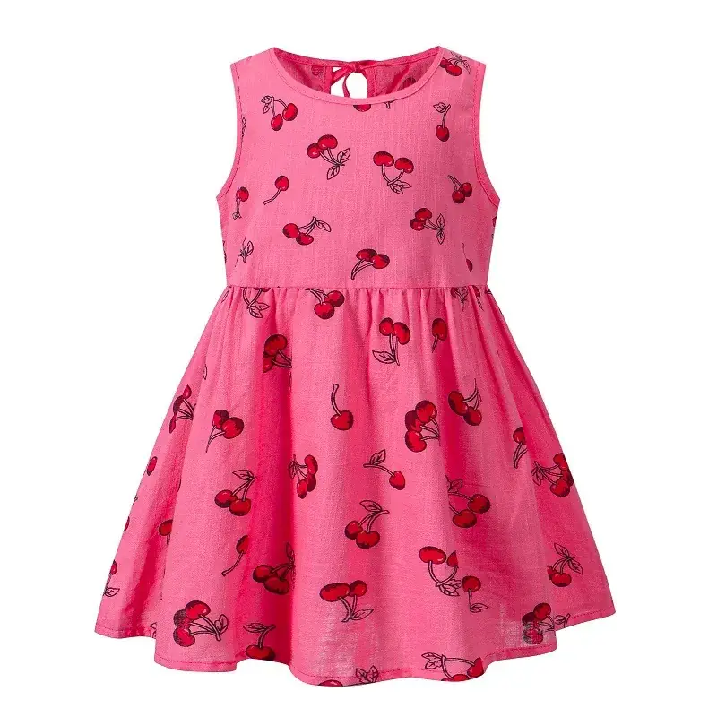 2025 Summer Girls Cotton Sleeveless Dress Cherry Print - Image 3