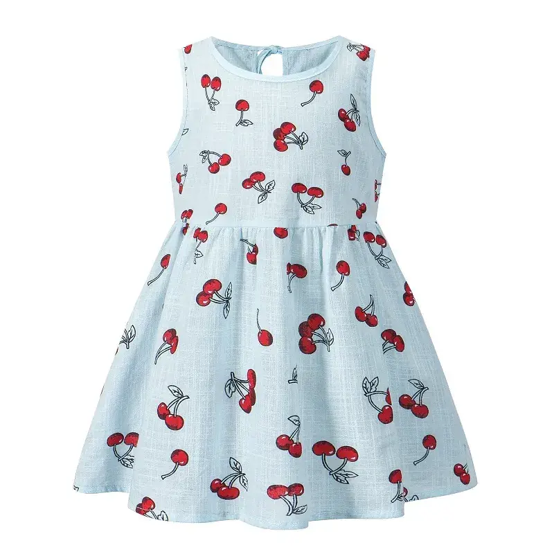 2025 Summer Girls Cotton Sleeveless Dress Cherry Print - Image 4