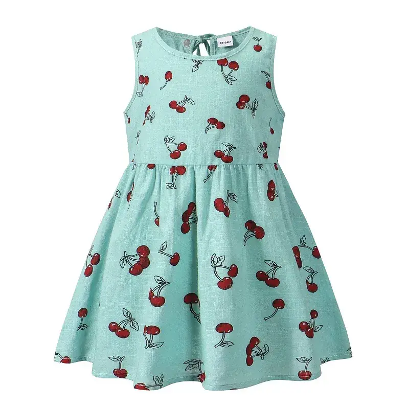 2025 Summer Girls Cotton Sleeveless Dress Cherry Print - Image 5