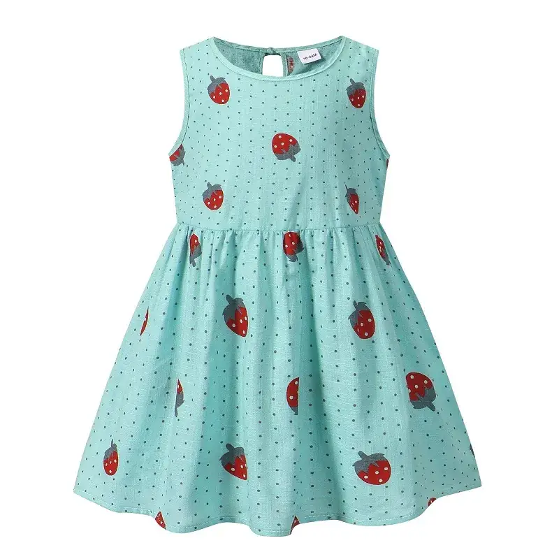 2025 Summer Girls Cotton Sleeveless Dress Cherry Print - Image 6