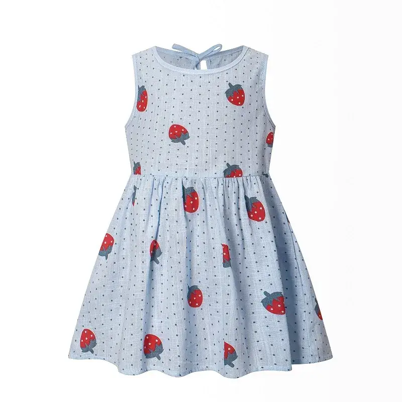 2025 Summer Girls Cotton Sleeveless Dress Cherry Print - Image 8