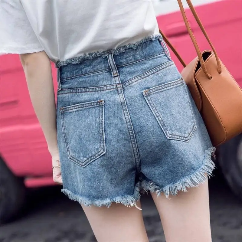 Women Retro High Waist Denim Shorts Summer Loose Large