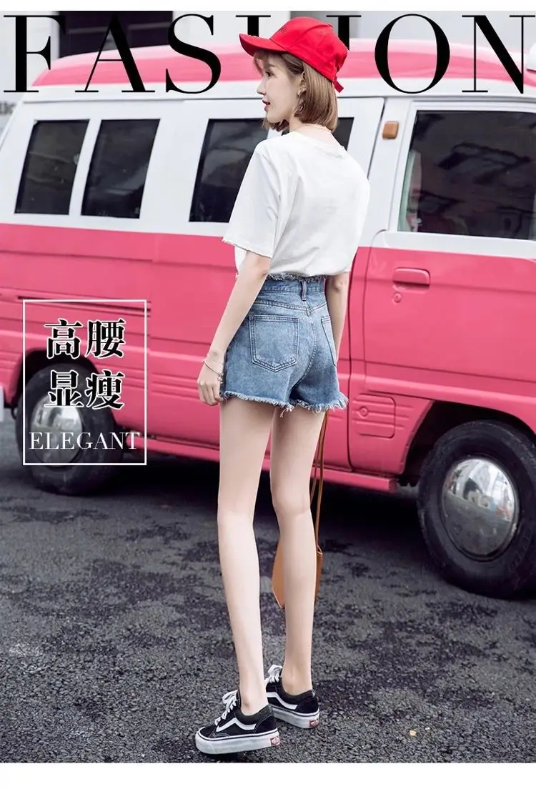 Women Retro High Waist Denim Shorts Summer Loose Large — feature 1