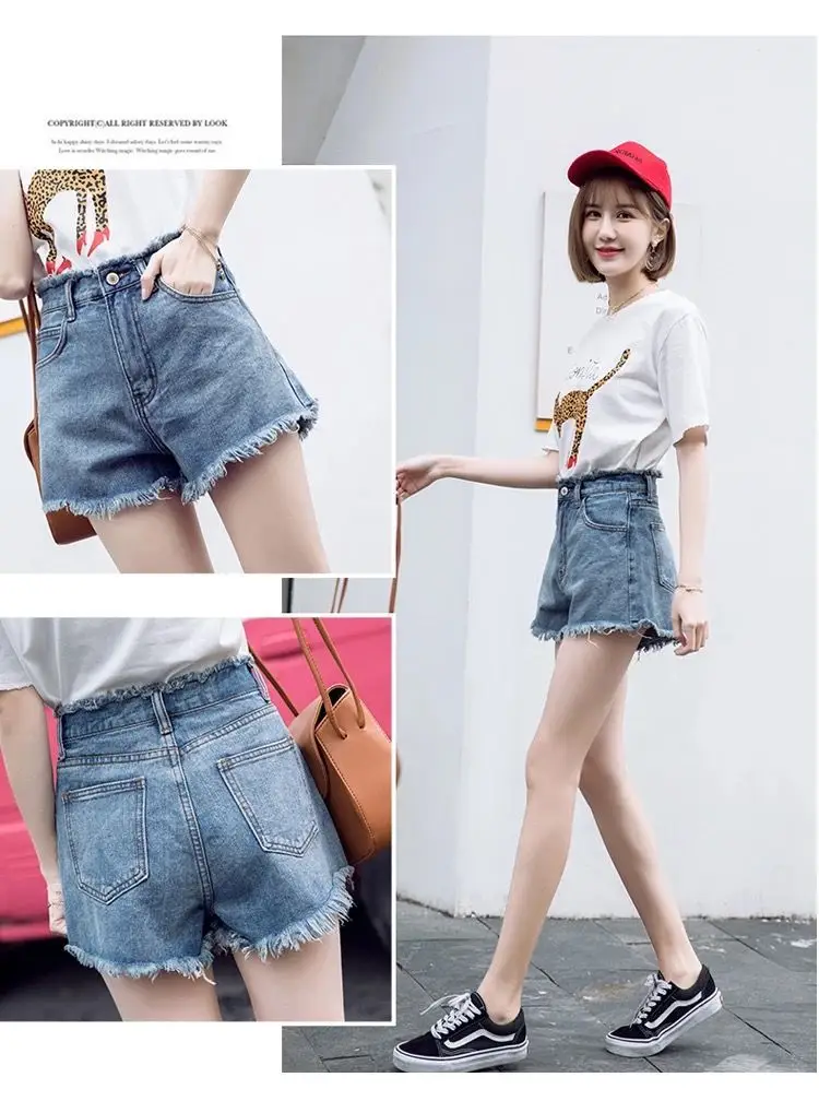 Women Retro High Waist Denim Shorts Summer Loose Large — feature 11
