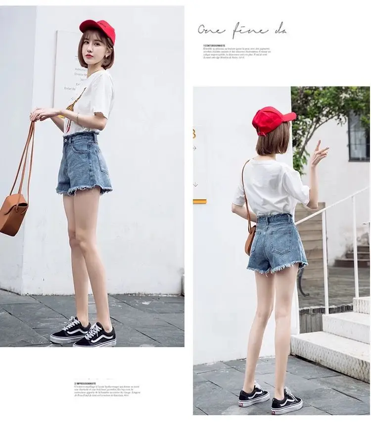 Women Retro High Waist Denim Shorts Summer Loose Large — feature 12