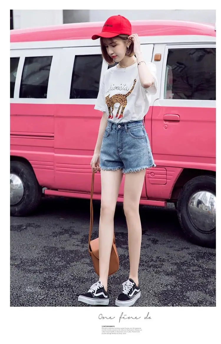 Women Retro High Waist Denim Shorts Summer Loose Large — feature 13