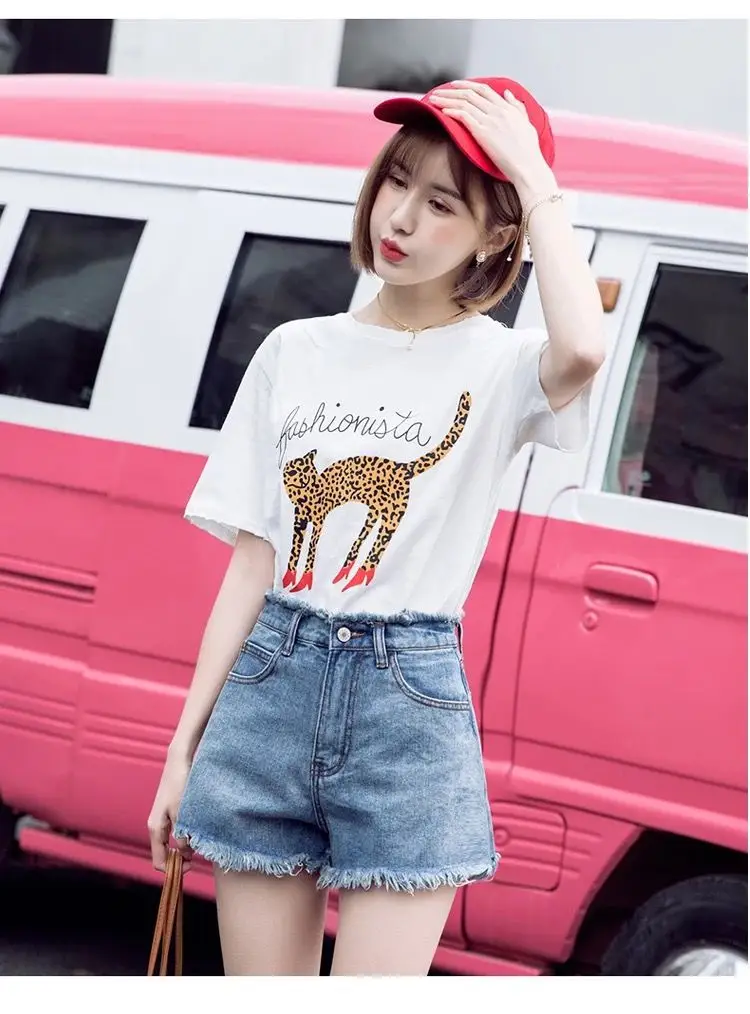 Women Retro High Waist Denim Shorts Summer Loose Large — feature 14