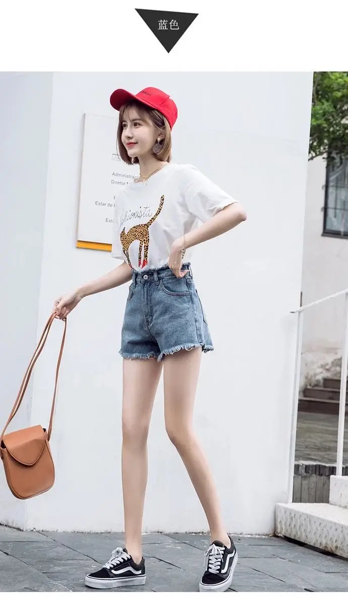 Women Retro High Waist Denim Shorts Summer Loose Large — feature 6