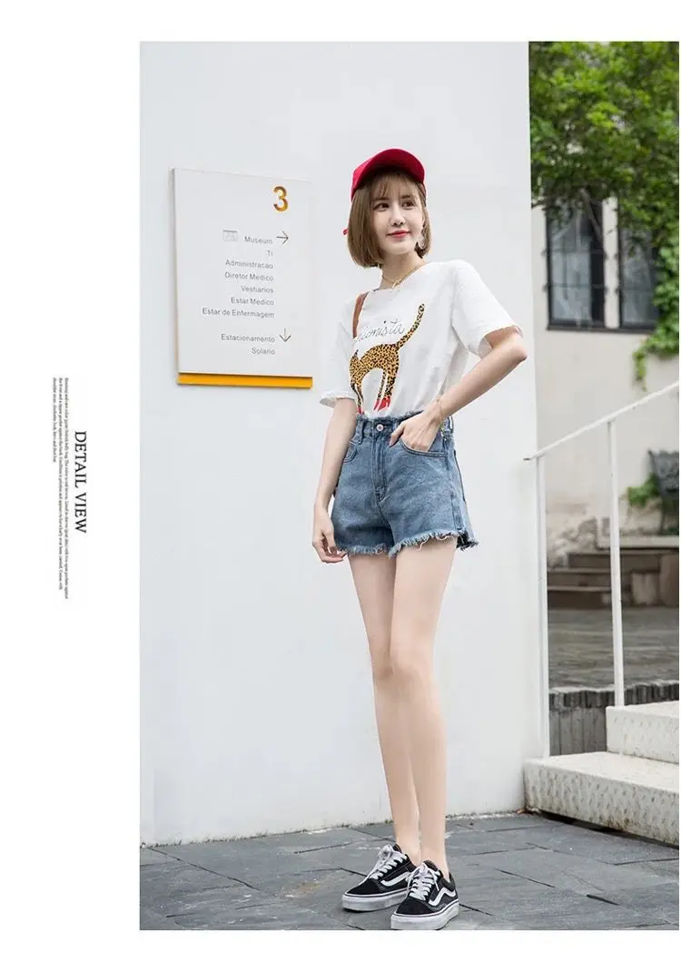 Women Retro High Waist Denim Shorts Summer Loose Large — feature 8
