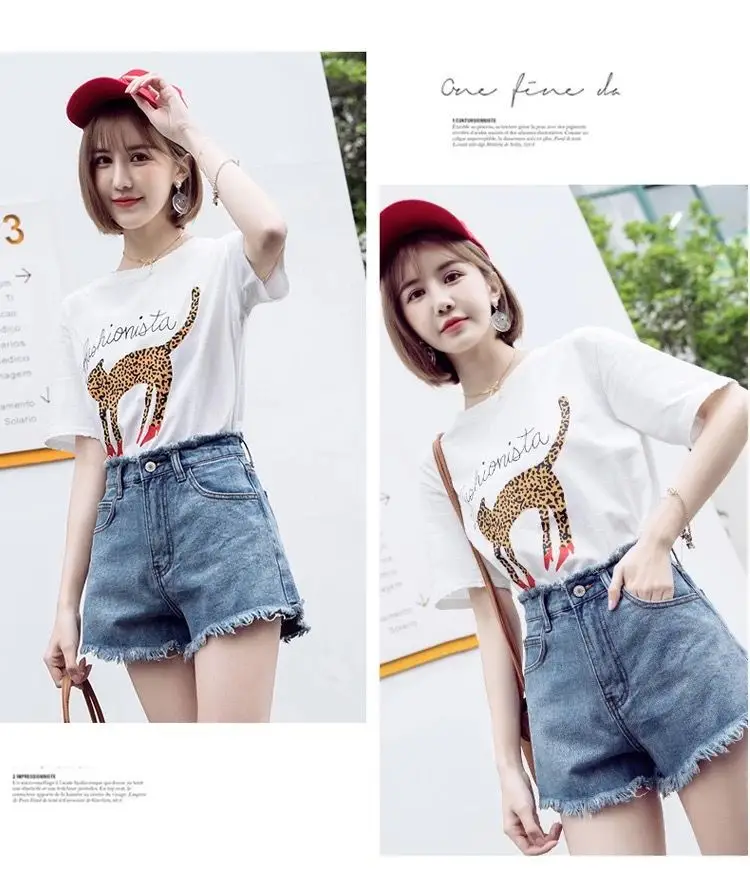 Women Retro High Waist Denim Shorts Summer Loose Large — feature 9