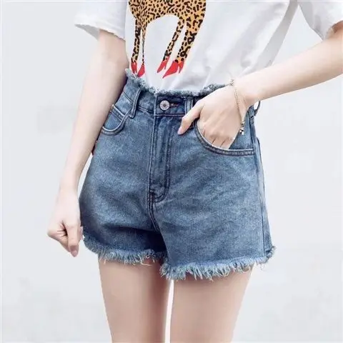 Women Retro High Waist Denim Shorts Summer Loose Large