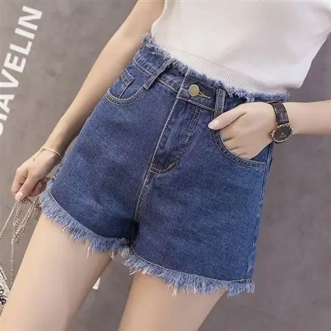 Women Retro High Waist Denim Shorts Summer Loose Large