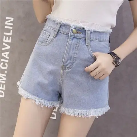 Women Retro High Waist Denim Shorts Summer Loose Large
