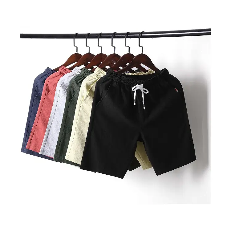 Men Cotton Linen Shorts Beige Summer Casual Slim Fit