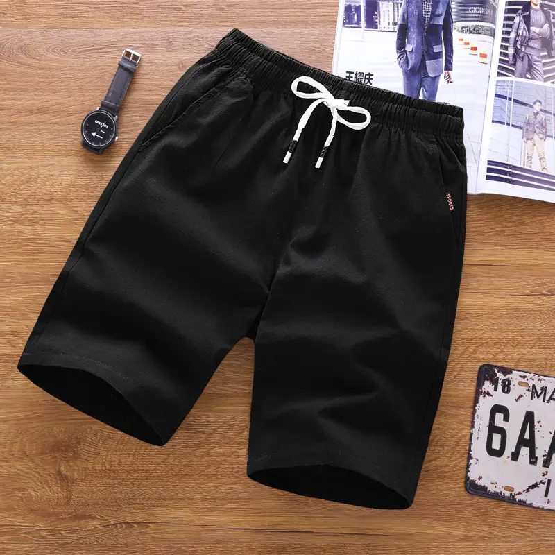 Men Cotton Linen Shorts Beige Summer Casual Slim Fit