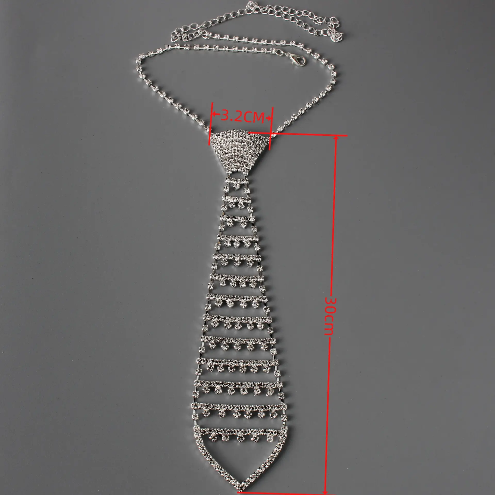 Full Diamond Rhinestone Necktie Necklace for Men Women - Image 3