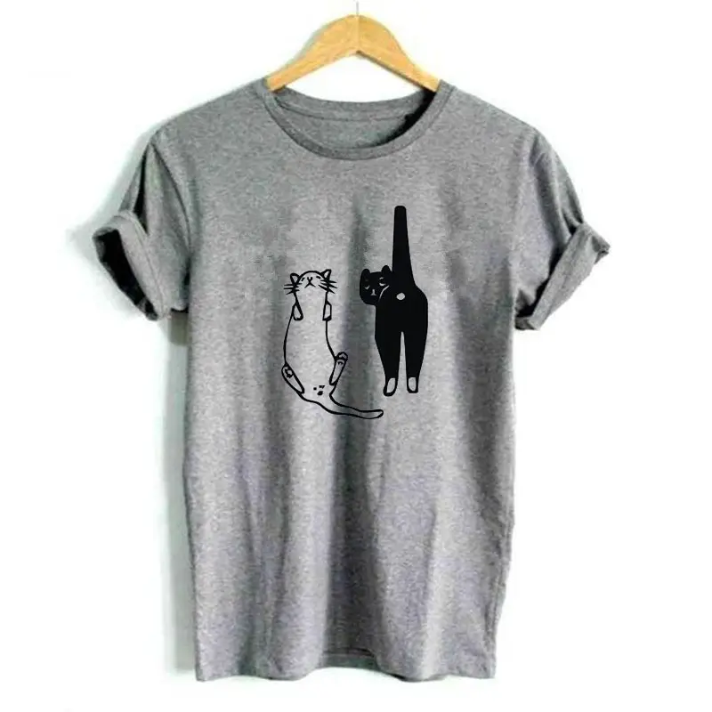 White Cat Letter T-Shirt for Men Women - Image 3