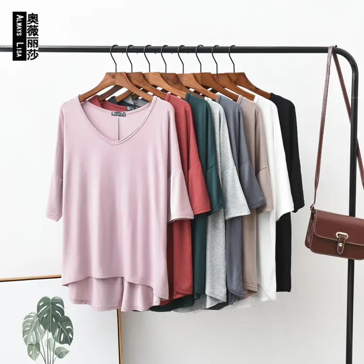 Summer New Korean Style Big V-neck Half Sleeve Batmobile Shirt Modal Loose Large Size - Image 10