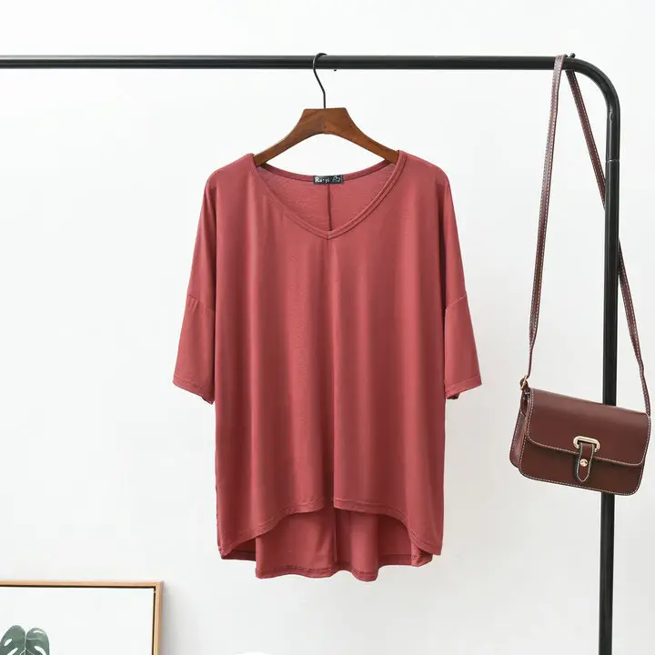 Summer New Korean Style Big V-neck Half Sleeve Batmobile Shirt Modal Loose Large Size - Image 11
