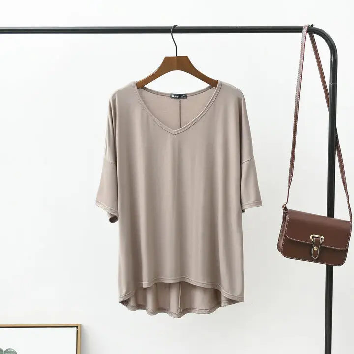 Summer New Korean Style Big V-neck Half Sleeve Batmobile Shirt Modal Loose Large Size - Image 13