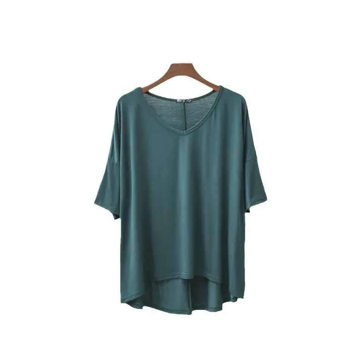 Summer New Korean Style Big V-neck Half Sleeve Batmobile Shirt Modal Loose Large Size - Image 14