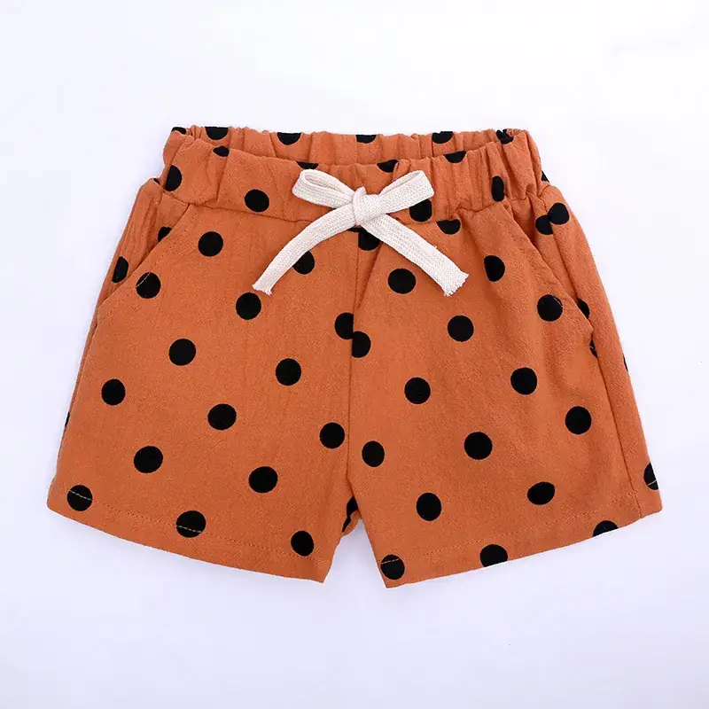 Children's cotton and linen shorts summer Korean style cotton and linen printed polka dot boys and girls shorts