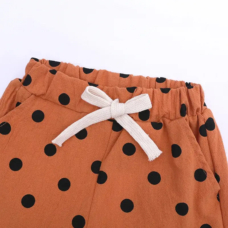Children's cotton and linen shorts summer Korean style cotton and linen printed polka dot boys and girls shorts
