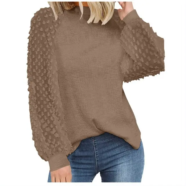 2025 Women's Round Neck Lace Long Sleeve Top Black - Image 7