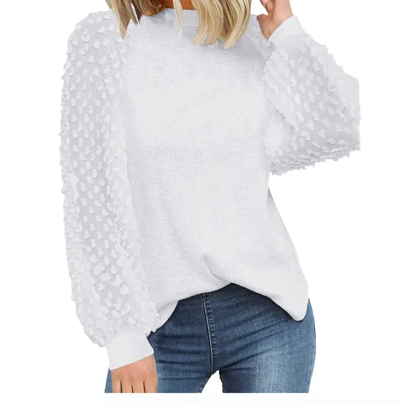 2025 Women's Round Neck Lace Long Sleeve Top Black - Image 8