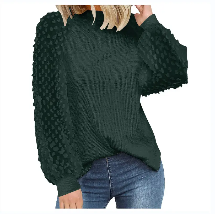 2025 Women's Round Neck Lace Long Sleeve Top Black - Image 2