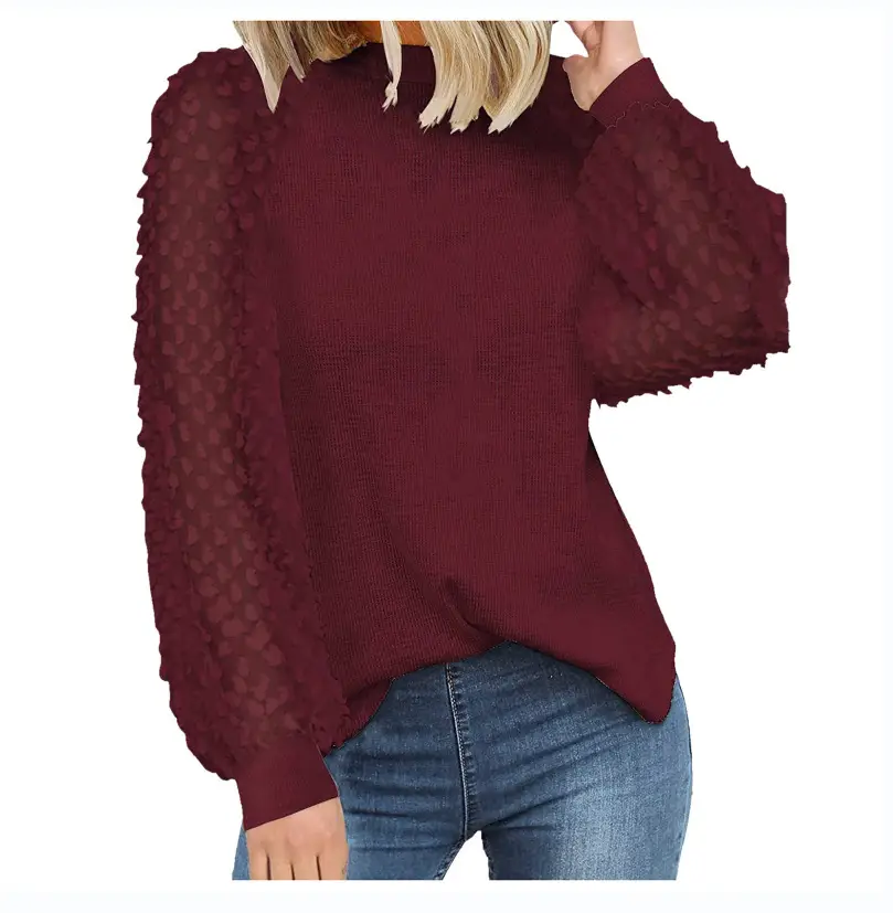 2025 Women's Round Neck Lace Long Sleeve Top Black - Image 4