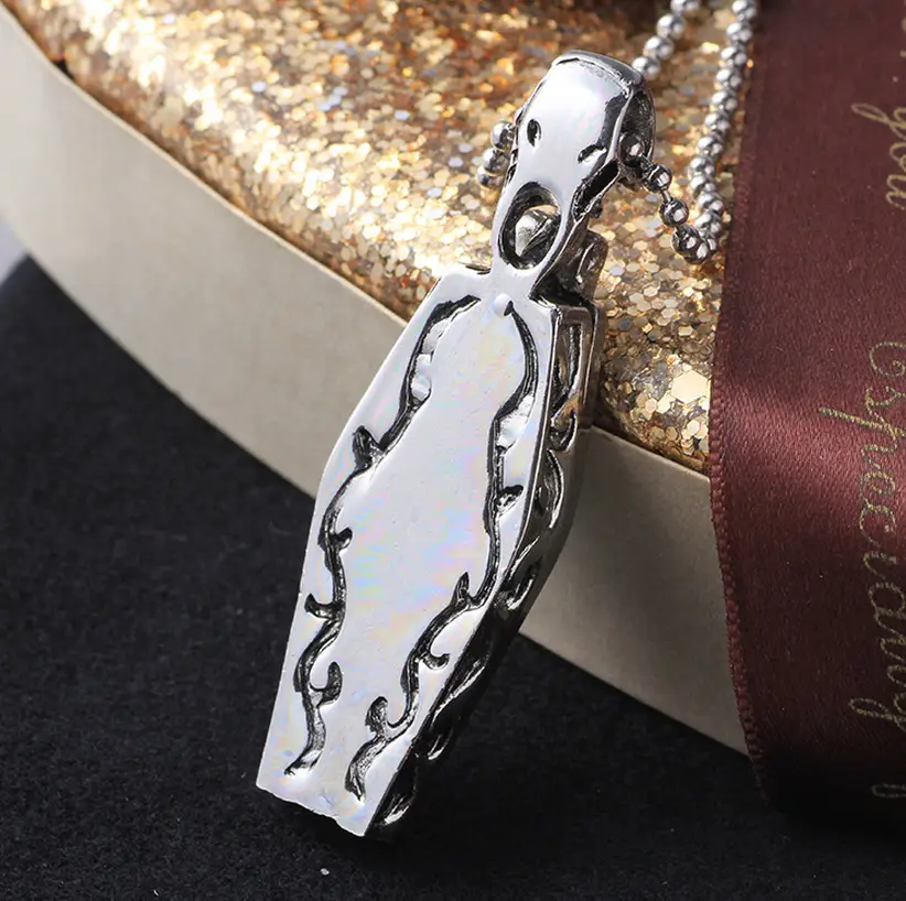 European Domineering Cross Coffin Skeleton Pendant Silver Men's Necklace - Image 5
