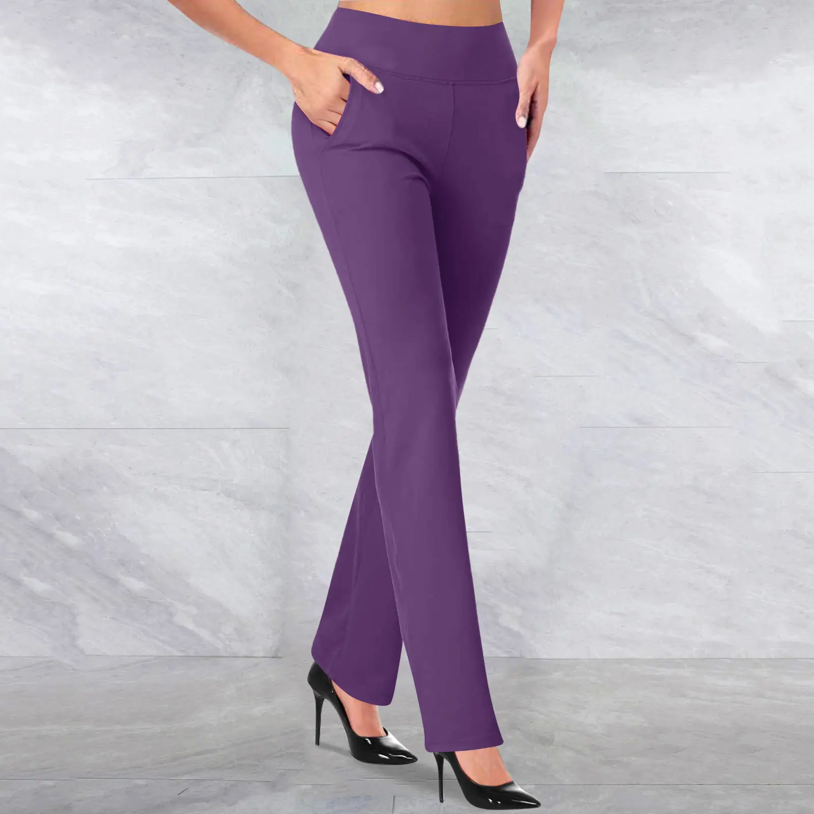 Women's Grey High Waist Yoga Pants Tummy Control - Image 17